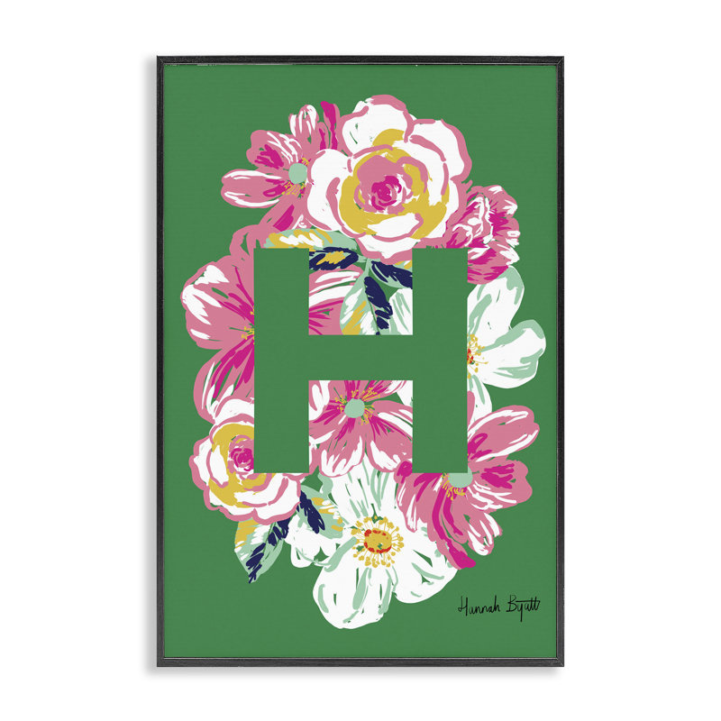 «Floral Bloom», lettre H, giclée encadrée par Hannah Louise Byatt, Giclée encadrée noir minuit, H 18 po x l 12 po