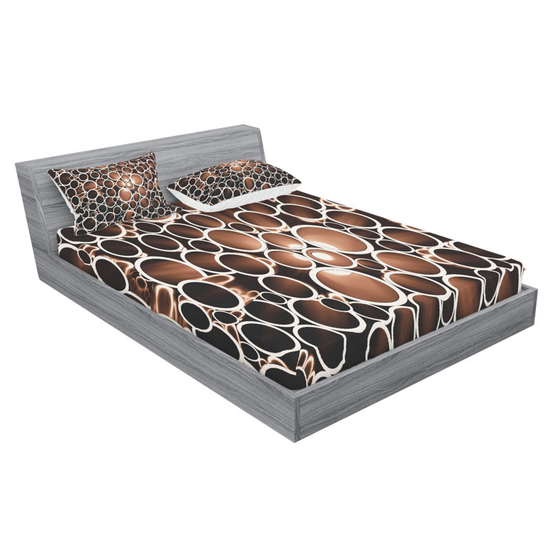 Queen Dark Brown Caramel Cream Microfiber Geometric Sheet Set