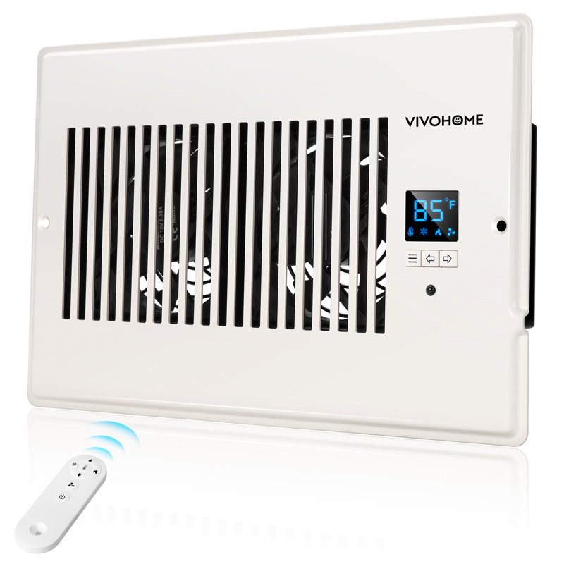 Quiet Register Booster Fan with Intelligent Thermostat, 7.5" H x 2.1" W x 13.8" D