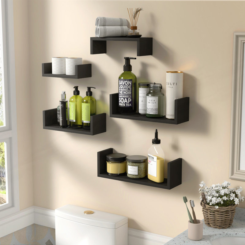 Ensemble de 5 tablettes flottantes, tablettes de rangement murales, Black