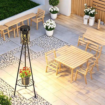 Lampes solaires d'extérieur pour l'extérieur avec projection de couleur RVB et colibri, support de plante en métal imperméable de 42,5 pouces pour patio, terrasse, cour, porche, chemin, paquet de 2