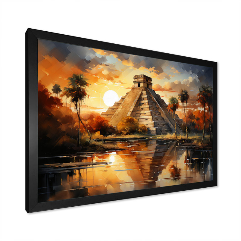 Coucher de soleil au Mexique à Chichen Itza I - Mexique, impressions sur toile, H 16 po x l 32 po x P 1 po, Cadre simple noir