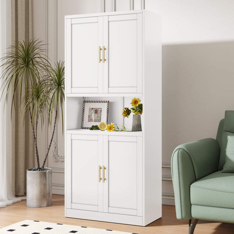 Armoire de rangement de plancher de salle de bain autoportante en métal avec comptoir ouvert, Blanc
