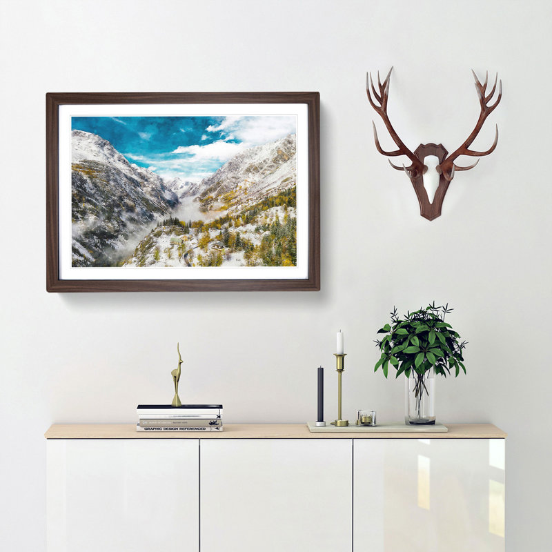 Mountain View in France - Picture Frame Photograph Print, 62cm H x 87cm W x 2cm D, Walnut Framed