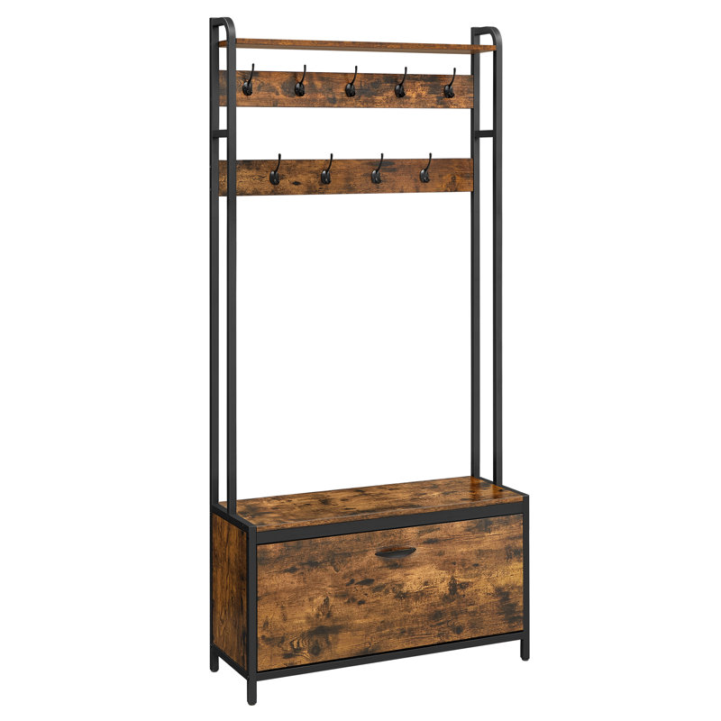 Hillhouse Hall Tree 33.4'' Wide with Bench and Shoe Storage, Rustic Brown/Black