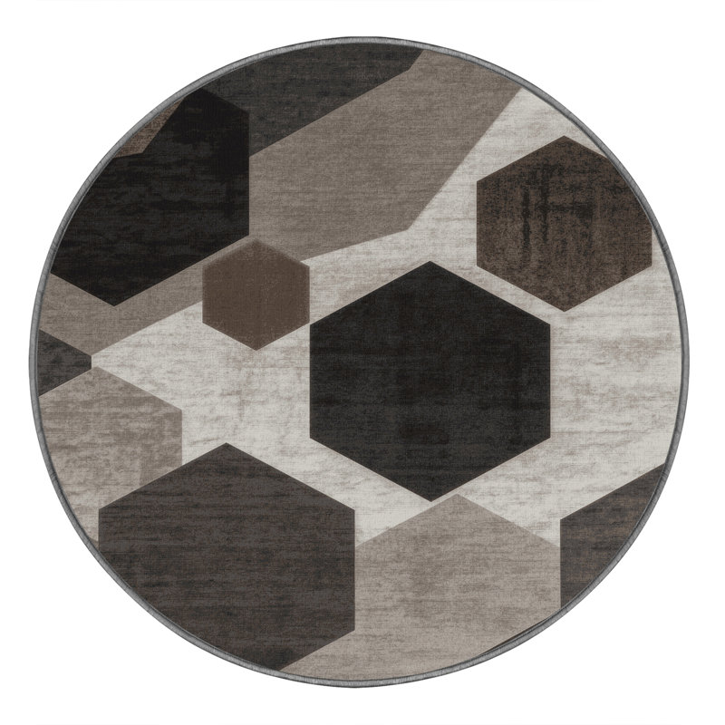 Tapis gris moelleux à motif géométrique moderne et contemporain, 5' Round