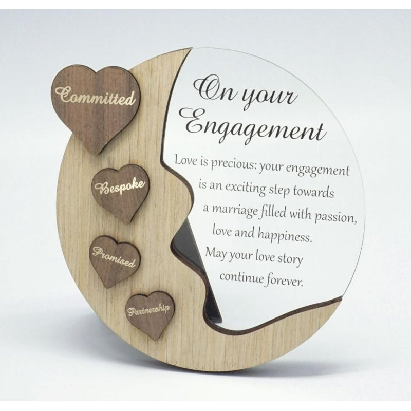 Moon With Words On Hearts And Text Message- On Your Engagement Plaque