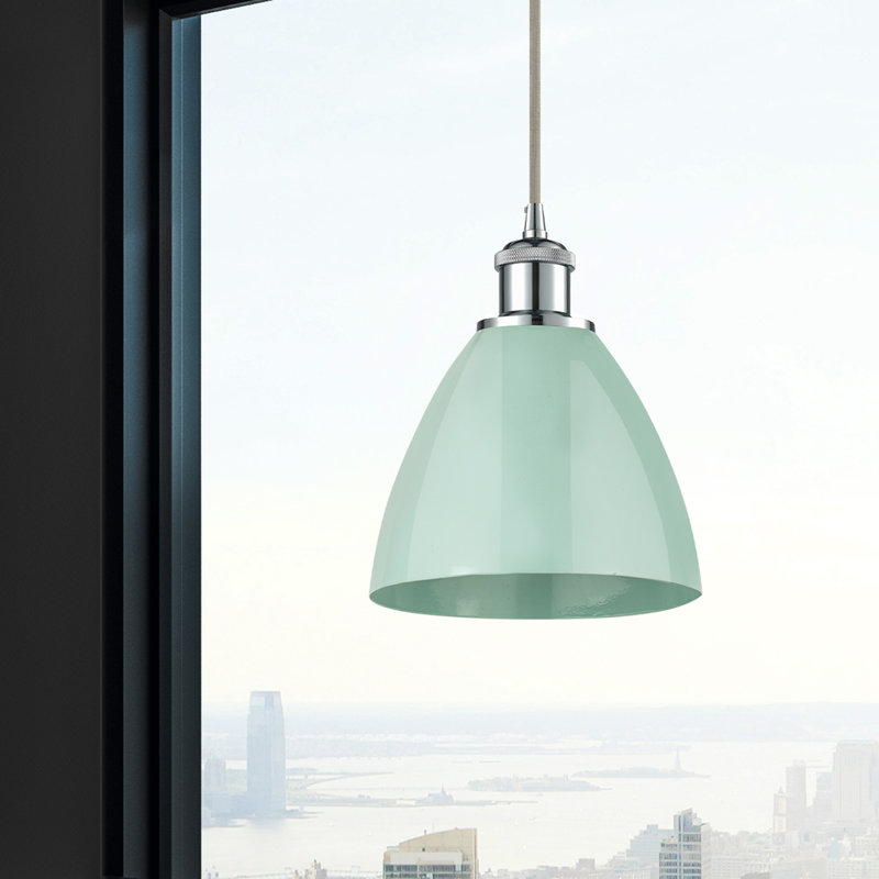 Luminaire suspendu conique 1 lumière, Vert clair, Chrome poli