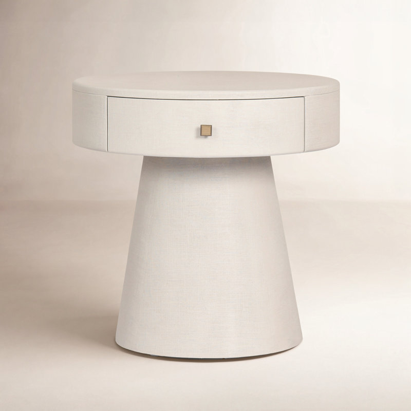 Chiro Nightstand-Black Linen, Ivory Painted Linen