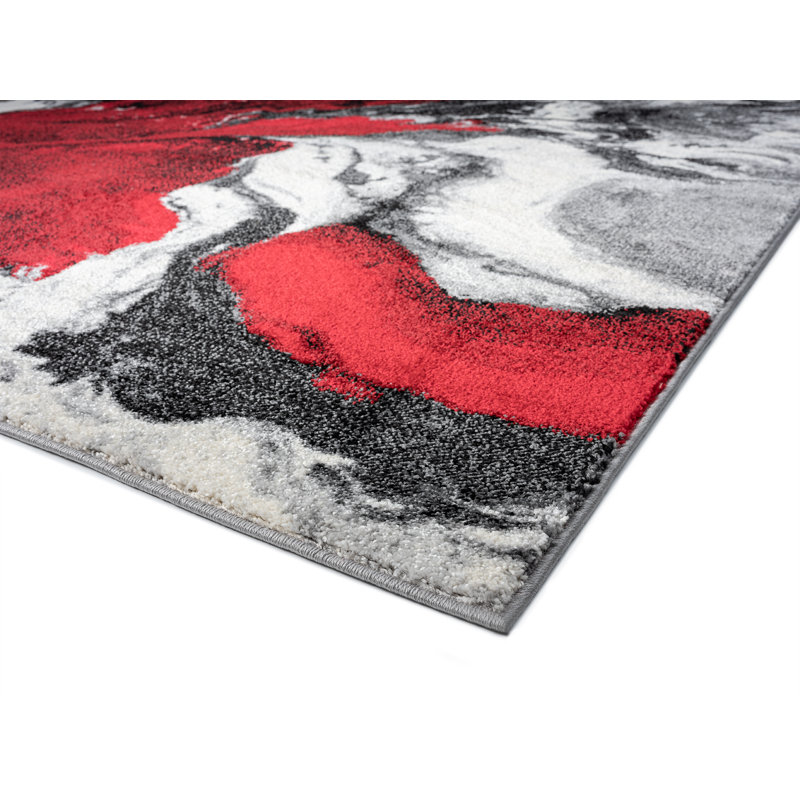 Tapis abstrait rouge / gris, Rectangle 7 pi 9 po x 9 pi 11 po
