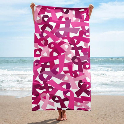 Breast Cancer Pink Ribbon Towel, Beach, Kitchen Bath Swimming Pool Camping Hiking Boating Gym Sunbathing Concert Vacation Bathroom Cruise 60*80inch