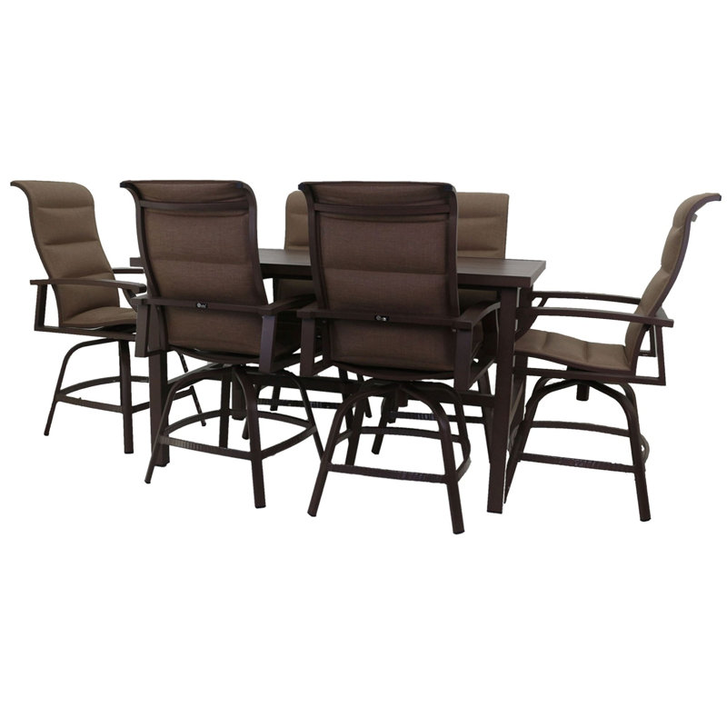 L'ensemble de balcon Madison comprend: une table de balcon et des tabourets de bar pivotants, 6