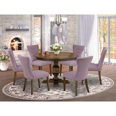 Distressed Jacobean Finish Solid Wood Top Dining Table with Chairs with Lattice Back