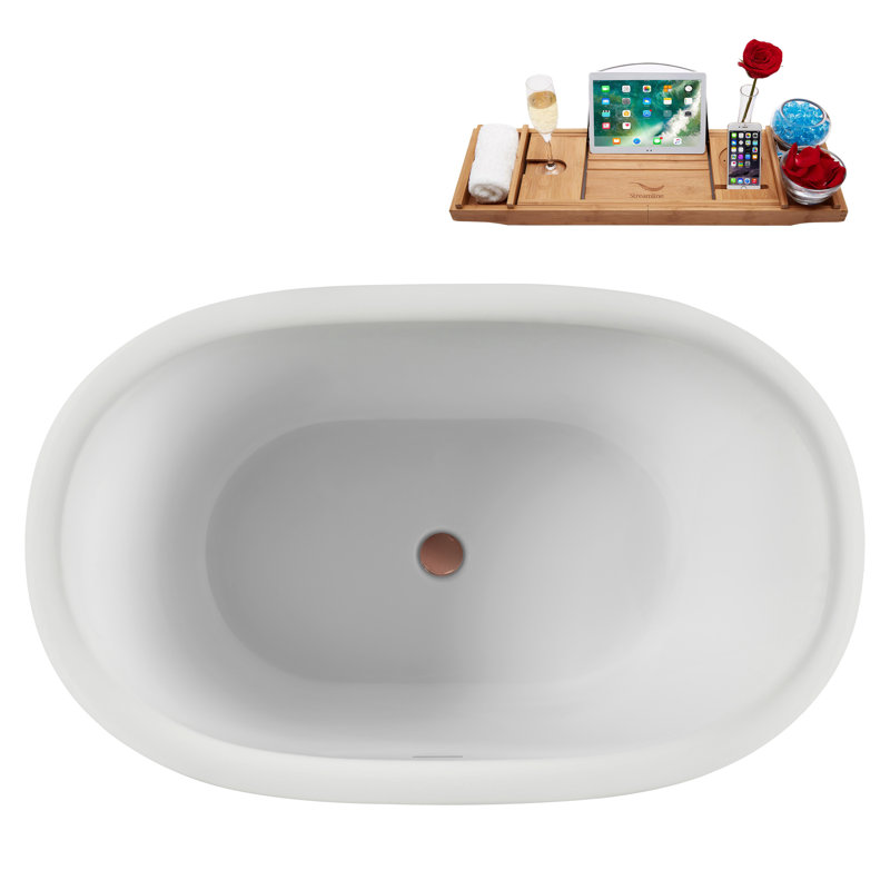 47" Streamline Soaking Acrylic Freestanding Bathtub, Bamboo Tray, Drain, Matte Oil Rubbed Bronze