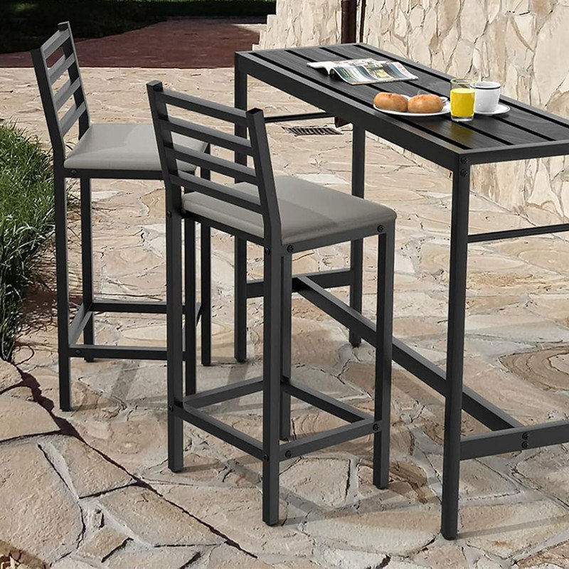 Outdoor Patio Bar Set, Rectangular Bar Tables, 3 Piece 2 Cushioned 41" Bar Stools, Table and Chairs Set for Poolside, Backyard, Porch
