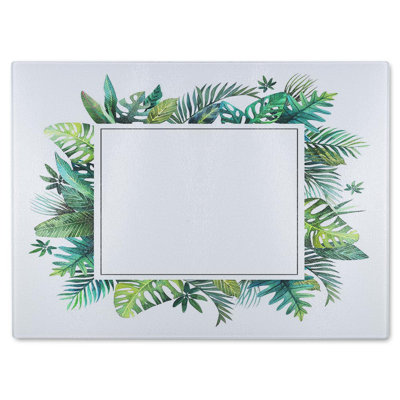 Square Botanical Border Glass Chopping Board