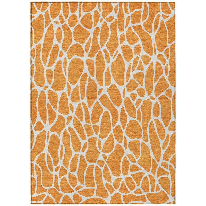 Tapis extérieur lavable à motif géométrique orange et ivoire 9 pi x 12 pi