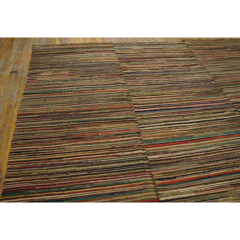 Antique American Rag Rug Room Size Wool Multicolor