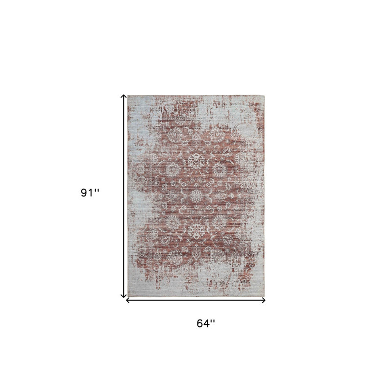 Tapis oriental vieilli 5 pi x 8 pi résistant aux taches, Rectangle 5 pi 4 po x 7 pi 7 po