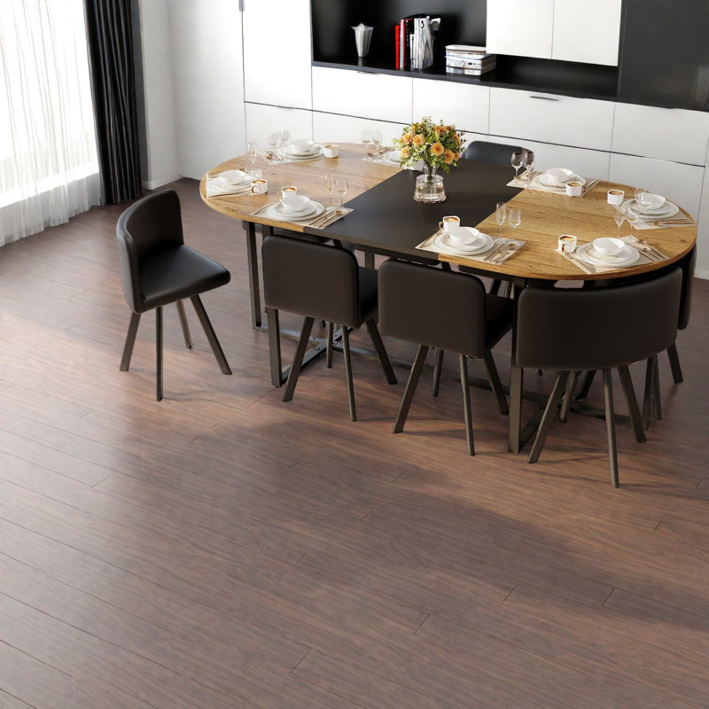 Ensemble de table à manger moderne 9 pièces avec chaises en polyuréthane noir, table ovale en bois spacieuse pour la cuisine familiale