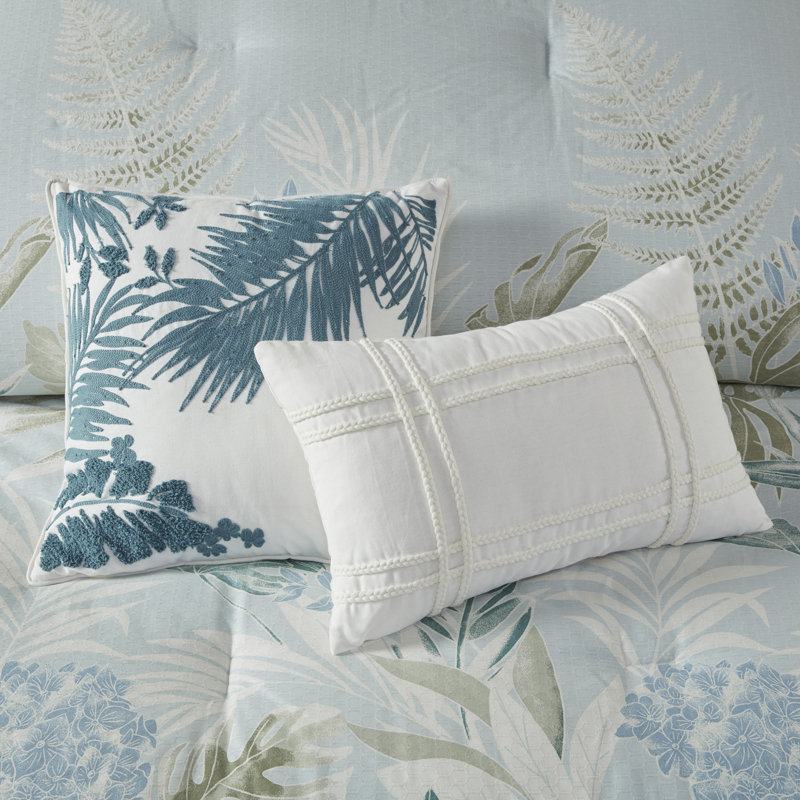 Kiawah Island 6 Piece Oversized Cotton Comforter Set with Throw Pillow, King Comforter + 5 Additional Pieces, Blue