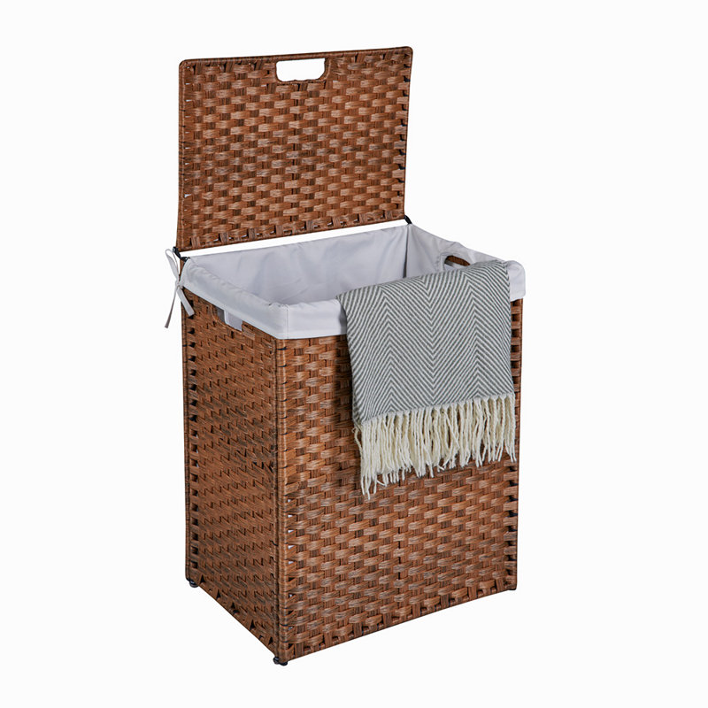 Brown Wicker Laundry Hamper with Lid and Powder Coated Frame