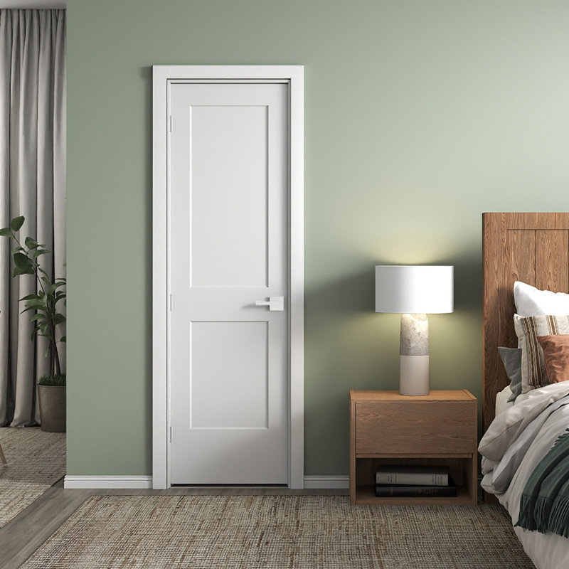 Porte intérieure pré-suspendue à droite 24 po x 80 po avec ensemble de poignées démontables et charnières en nickel satiné, porte intérieure à 2 panneaux à âme creuse avec alésage et charnière pour porte de salle de bain, garde-manger, porte intérieure de buanderie