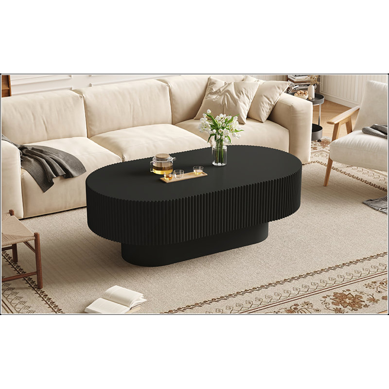 Table basse 48,4W Elegant Farmhouse Oval, Blanc