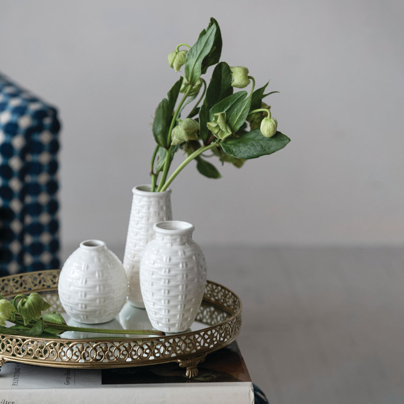 Embossed Stoneware Basket Weave Vases