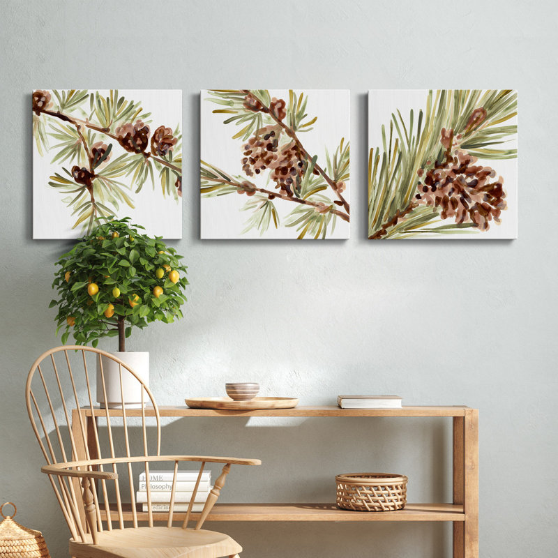 Simple Pine Cone III - Ensemble de 3 peintures sur toile tendue, H 40 po x l 80 po x P 1 po