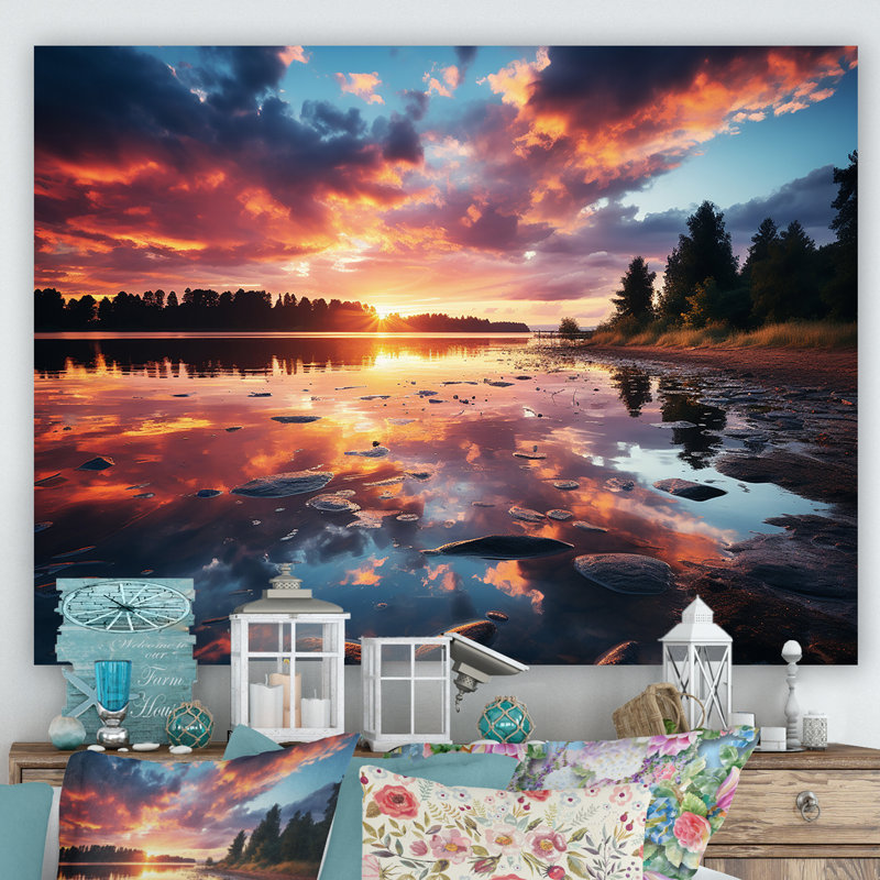 «Horizon Sunset by the Lake I», art mural sur toile, H 24 po x l 32 po x P 1 po, Toile tendue