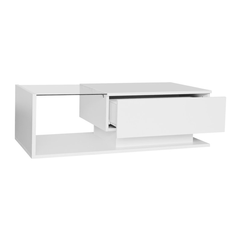 Pedestal Coffee Table with Storage, White