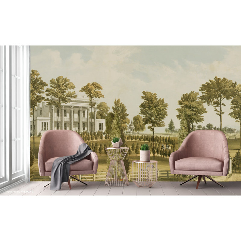 Murale de paysage historique, L 110,04 po x l 163 po, Vert clair