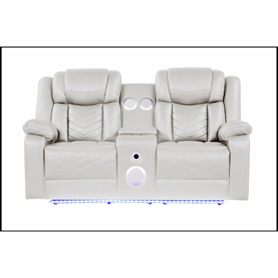 Challenger Modern Contemporary LED Power Recliner Loveseat With Console, Storage, Stainless Cup Holders, And Bluetooth Speaker