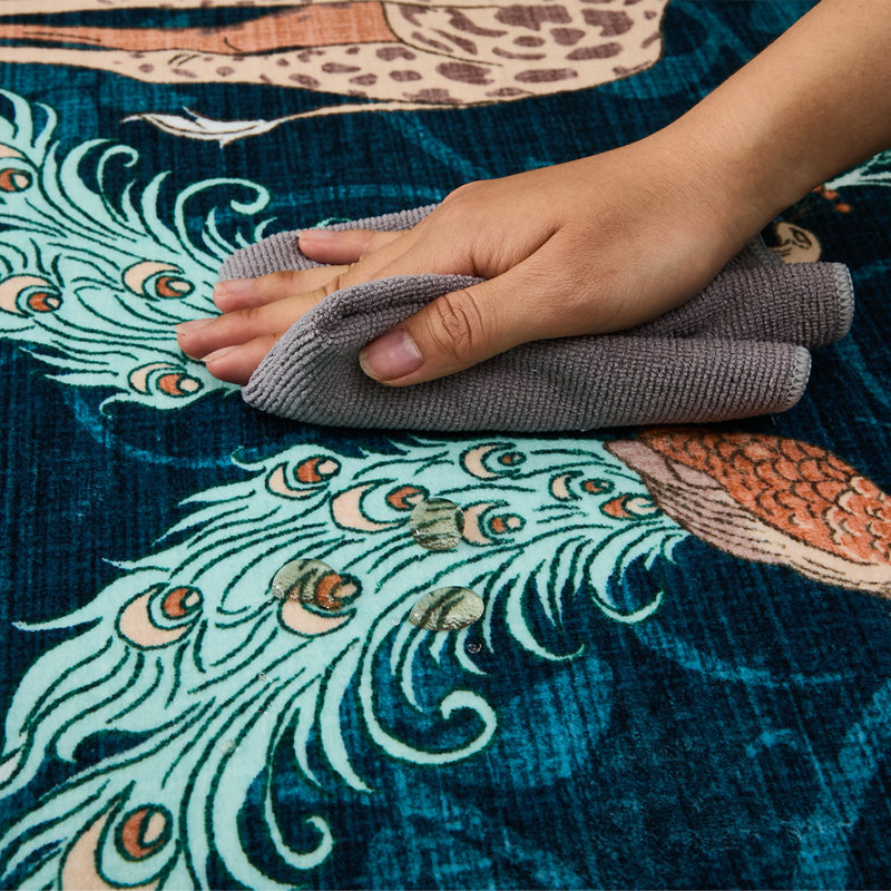 Tapis lavable à motif botanique tropical, Blue, Rectangle 5 pi x 7 pi