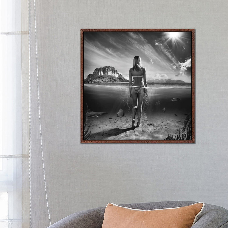 Bikini Girl I by Kathrin Federer - Print on Canvas, 66.04 cm H x 66.04 cm W, Classic Brown Wood Framed