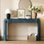 Console d'entrée bleu marine, grain de bois appliqué à la main, deux tiroirs, pieds cannelés, décor industriel