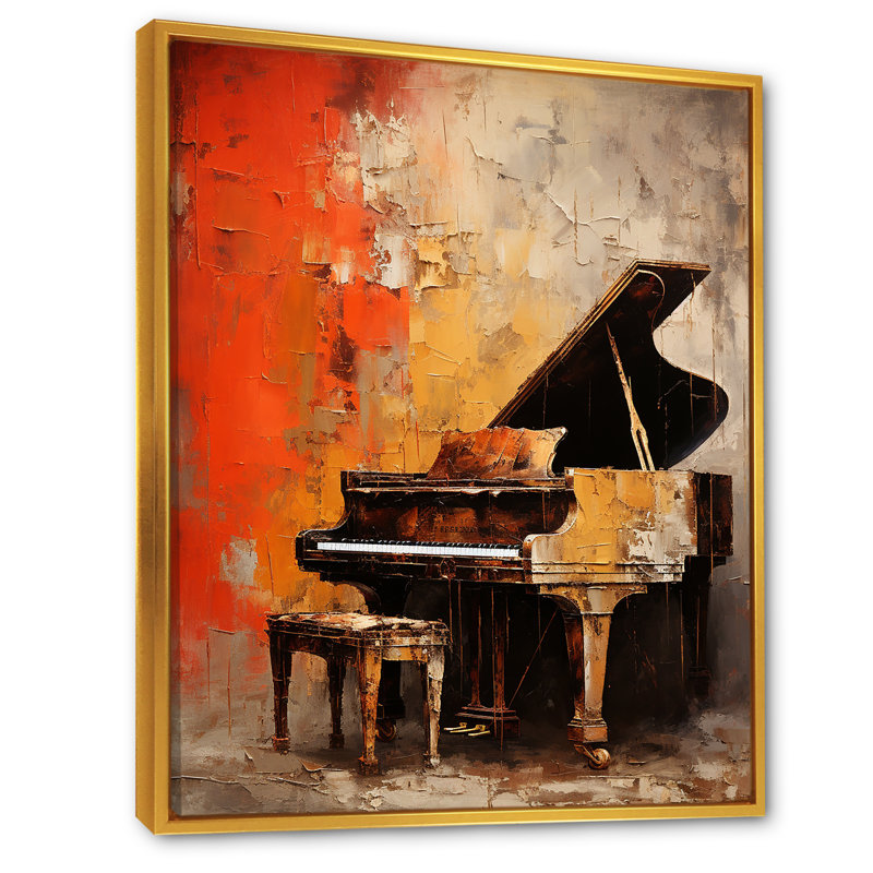 «Vintage Piano Timeless Tunes II - Music Piano Large», art mural, Cadre flottant doré, H 40 po x l 30 po x P 1,5 po