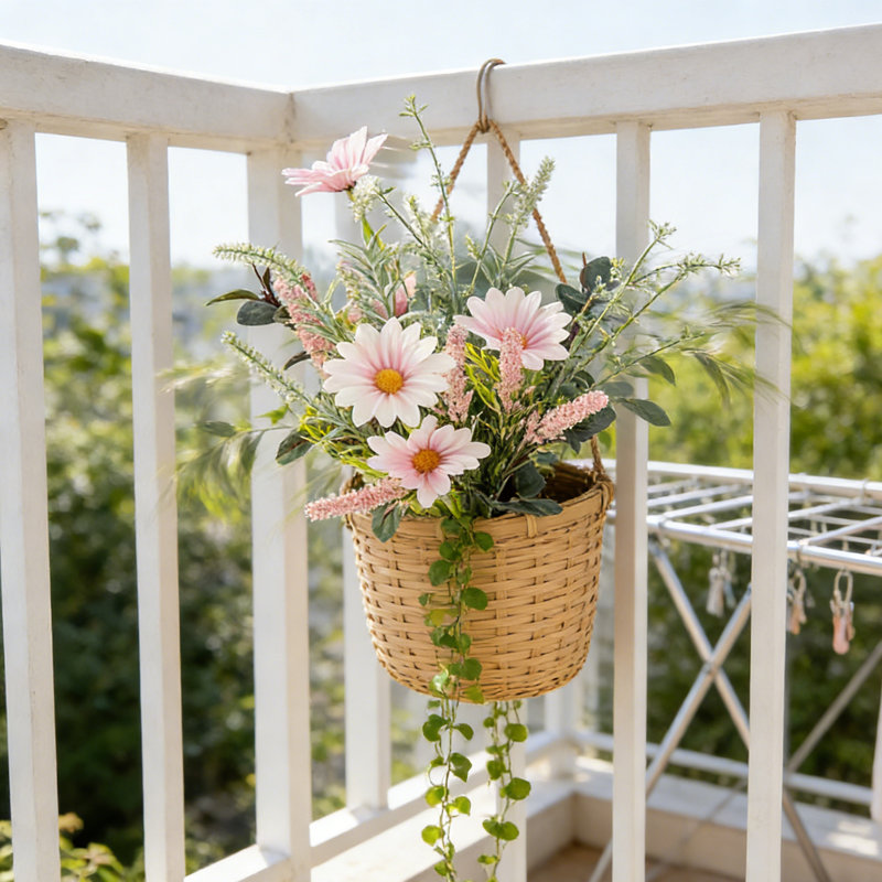 Bouquet de marguerite artificielle rose et d'eucalyptus - Tiges de fleurs sauvages en soie réalistes de 14 po, décoration de table de ferme pour la Saint-Valentin, Pâques, mariages et centres de table