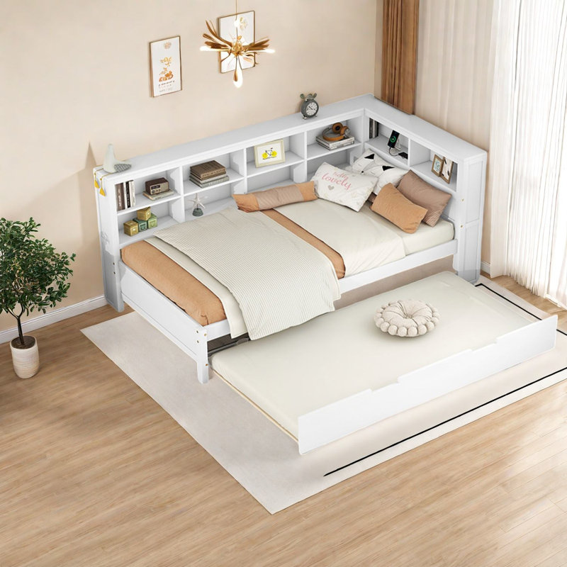 Lit de jour simple moderne en bois avec lit gigogne et USB, conception peu encombrante pour la famille