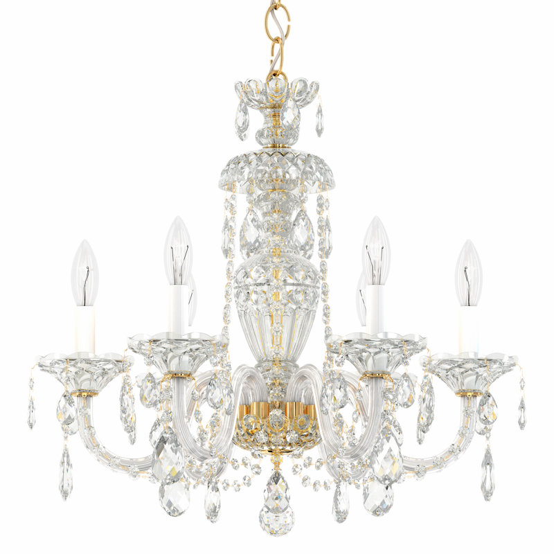 Sterling 6 Light 21in x 22.5in Chandelier in Silver with Clear Heritage Handcut Crystals, Chinese (K9), Gold
