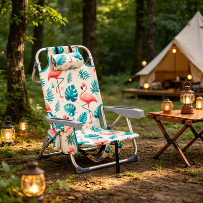 Chaise de plage de style sac à dos avec 5 positions inclinables, sac de rangement pour le dos, sac isotherme et organisateurs latéraux pour la pelouse, la plage et la piscine