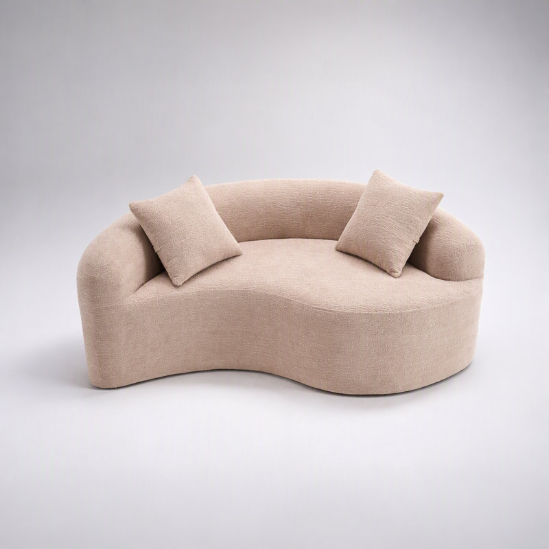 Canapé d'angle incurvé en chenille avec assise à double profondeur, livré monté, design compact idéal pour les petits espaces, beige, capacité de charge de 181 kg, longueur de 170 cm