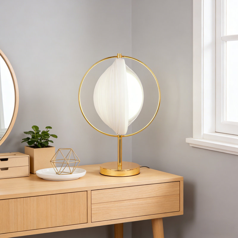 Lampe de table rotative moderne en acrylique avec cadre en fer doré, lampe d'appoint 3 couleurs E26