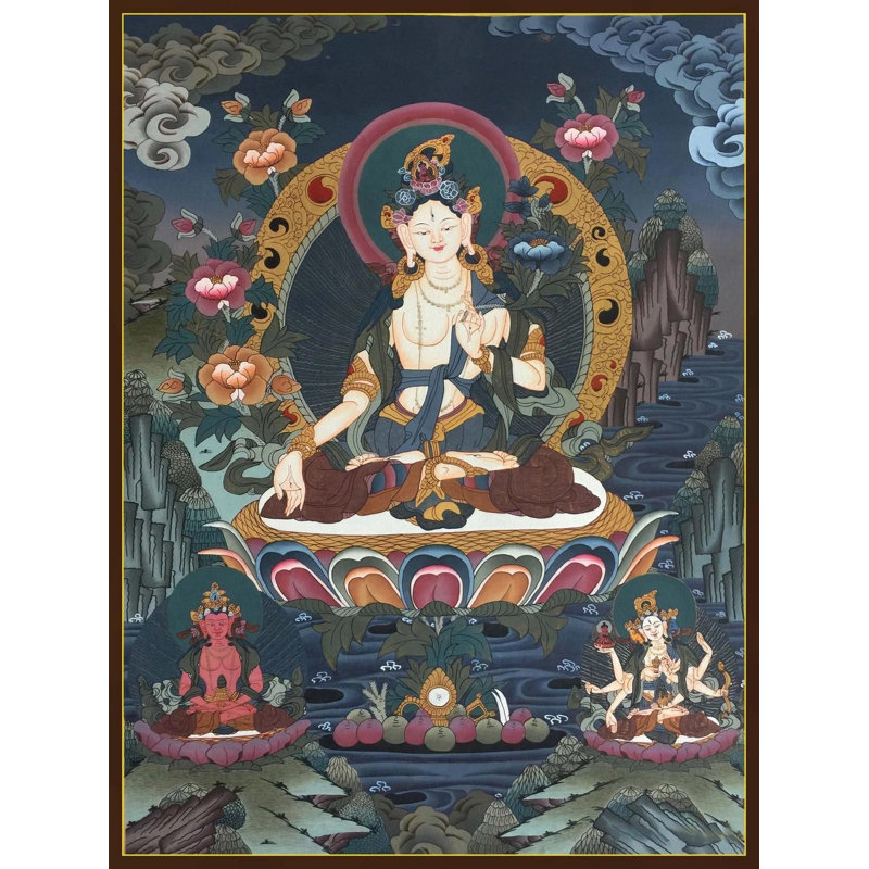 Bénédiction blanche Tara Thangka (Brocadeless Thangka)