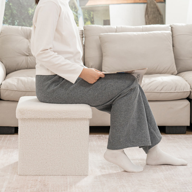 Repose-pieds pliant avec rangement, H 15 po x l 15 po x P 15 po, Blanc