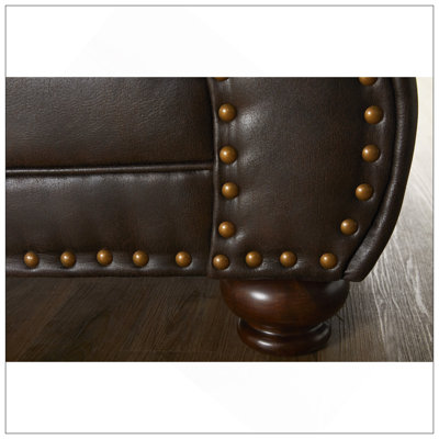 Faux Leather Upholstered Nailhead Sofa, Loveseat, And Chair Set With Durable Hardwood Frames And Certi-PUR Foam