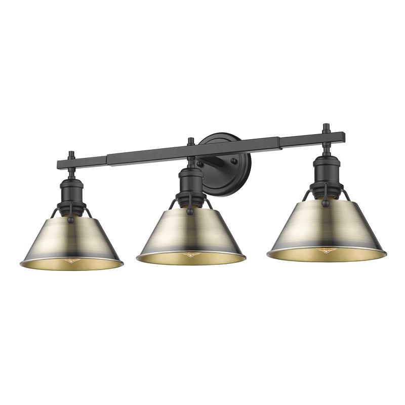 Felda 3-light fixture, Matte Black, Aged Brass