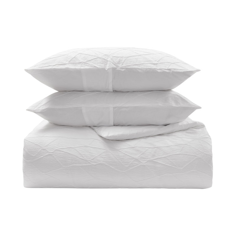 Abstract Crinkle White Standard 3 Piece Comforter Set, Queen Comforter + 2 Standard Shams