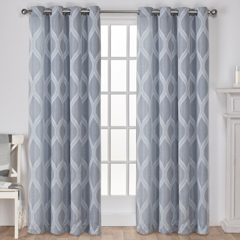 Borach Geometric Semi-Sheer Grommet Curtain Panels, 54" W x 84" H, Linen